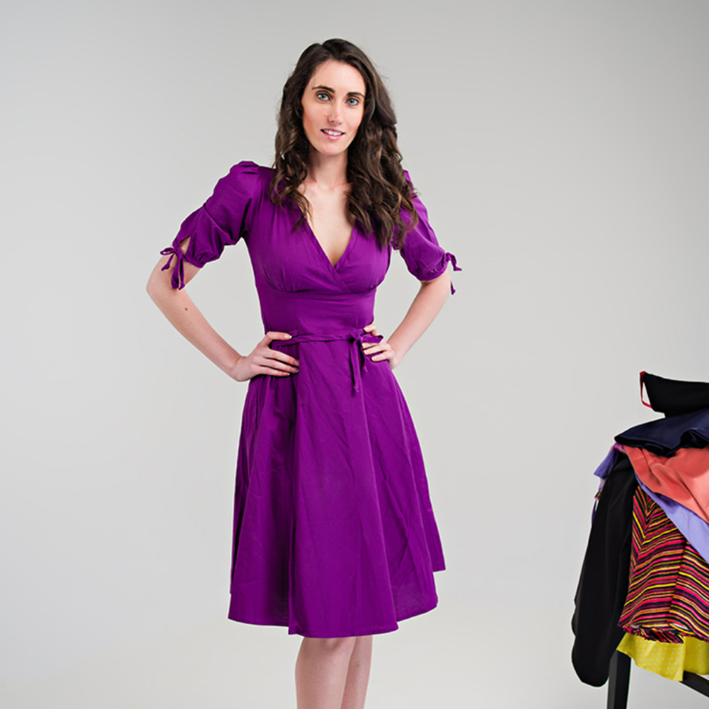 Retro Puprle Tie Waist Swing Dress